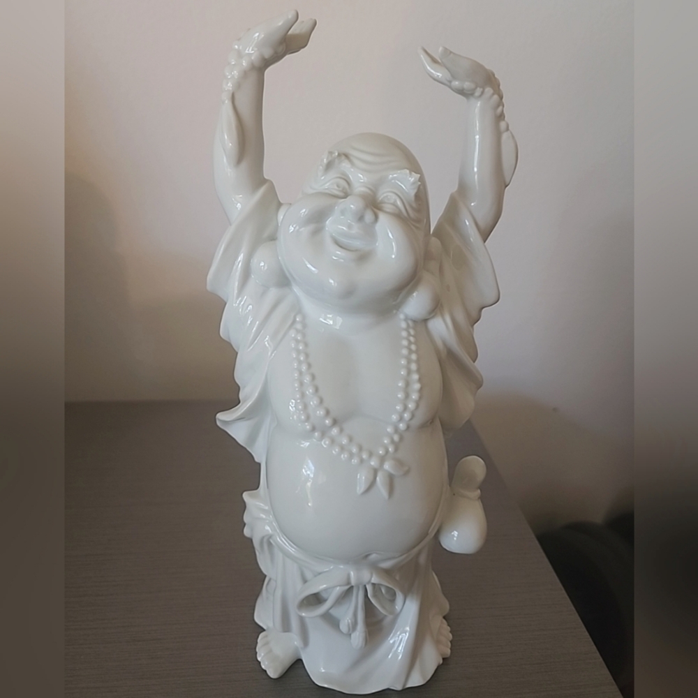 Vintage OMC Mexico Porcelan Ceramic White Buddha 10" numbered 57/170.